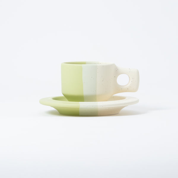 Color Block Line Flat Cup & Saucer Clear Green