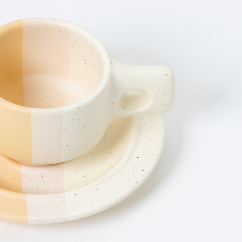 Color Block Line Flat Cup & Saucer Yellow