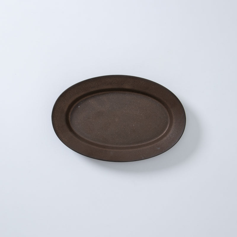 Patina Rim Oval Plate S Copper Brown