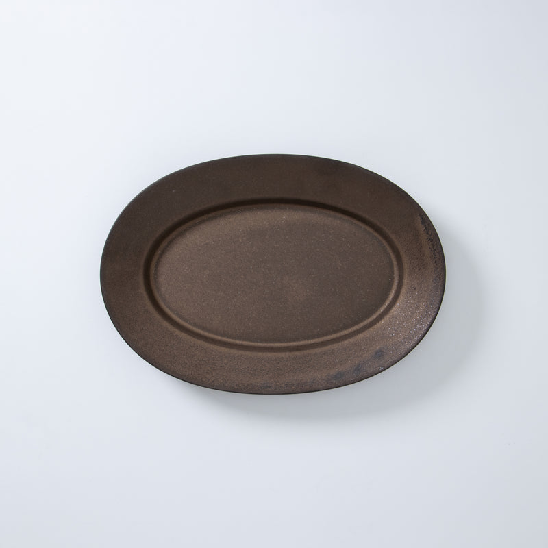 Patina Rim Oval Plate M Copper Brown