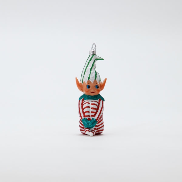 Christmas Ornament Knee Hugging Elf Red