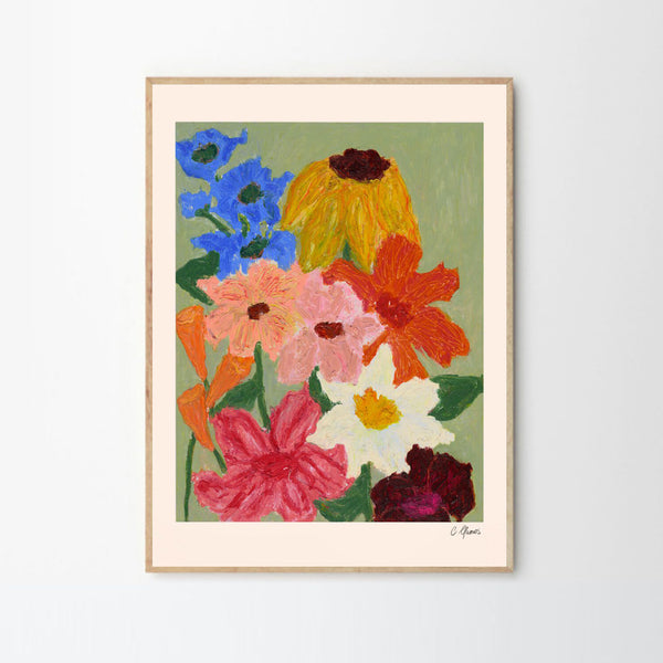 Flowers on Sage Green by Carla Llanos