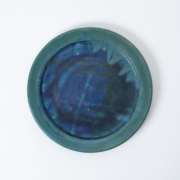 Naoki Kanazawa Yukei Large Plate Blue Glaze Landscape #73