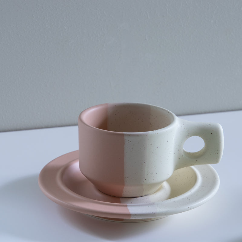 Color Block Line Flat Cup & Saucer Blush