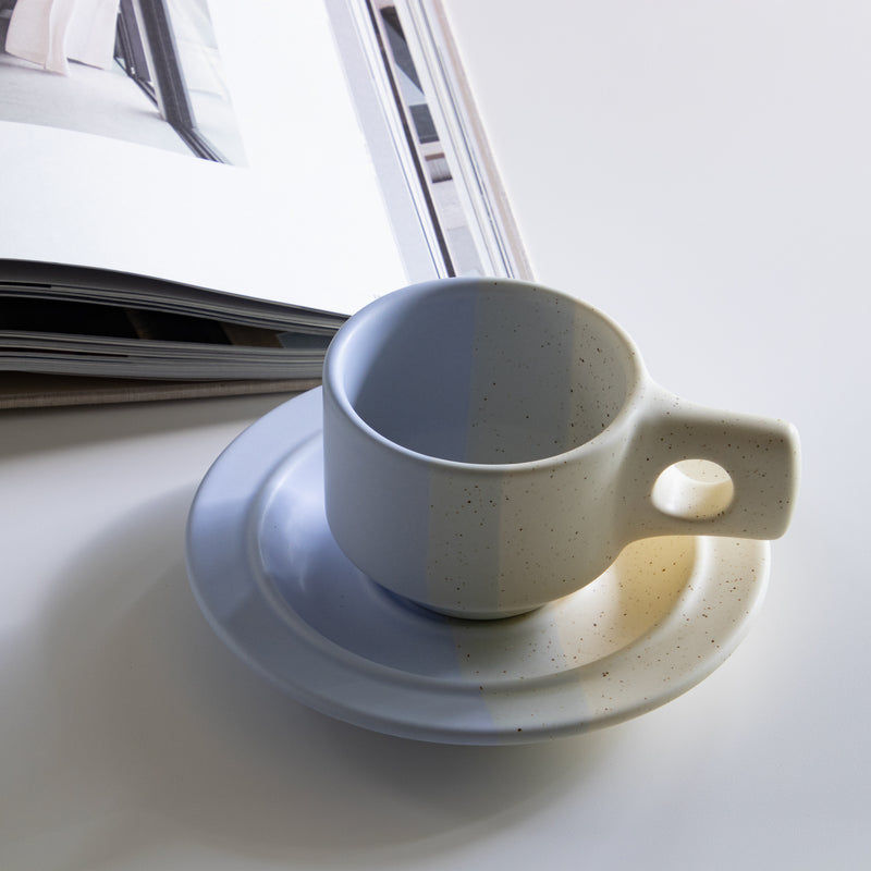 Color Block Line Flat Cup & Saucer Outremer