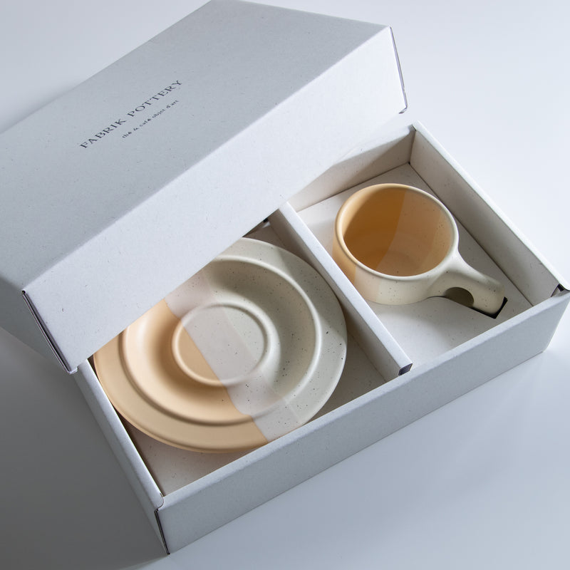Color Block Line Flat Cup & Saucer Yellow